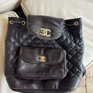 Vintage brown leather Chanel backpack purse
